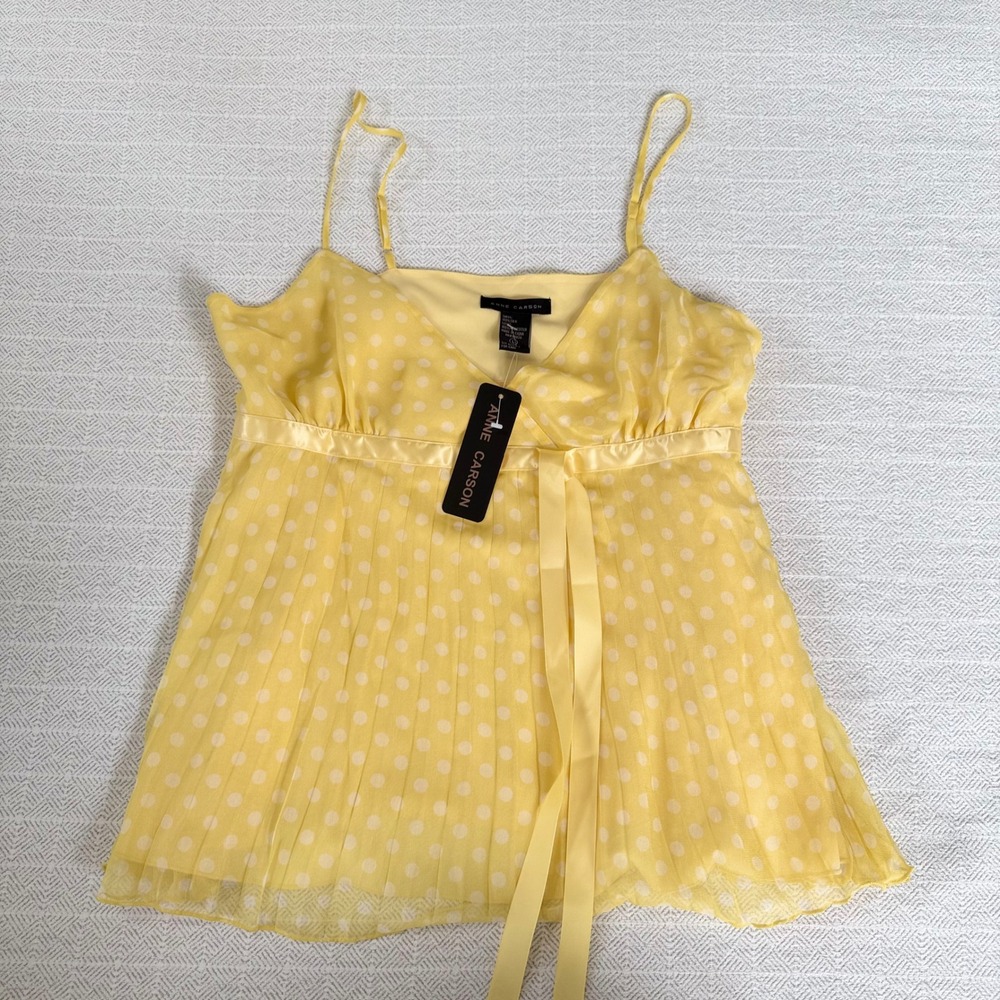 Vintage Y2K Anne Carson 100% Silk Polka Dot Babydoll Top L NWT